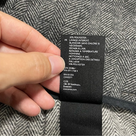 COS Herringbone Gray Wide Leg Belted Tie-Waist Cropped Wool Trouser Pant Size 2 - Picture 9 of 11